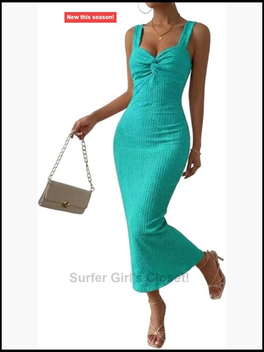 Women Sleeveless Twist Front Midi Knit Bodycon Dress Summer